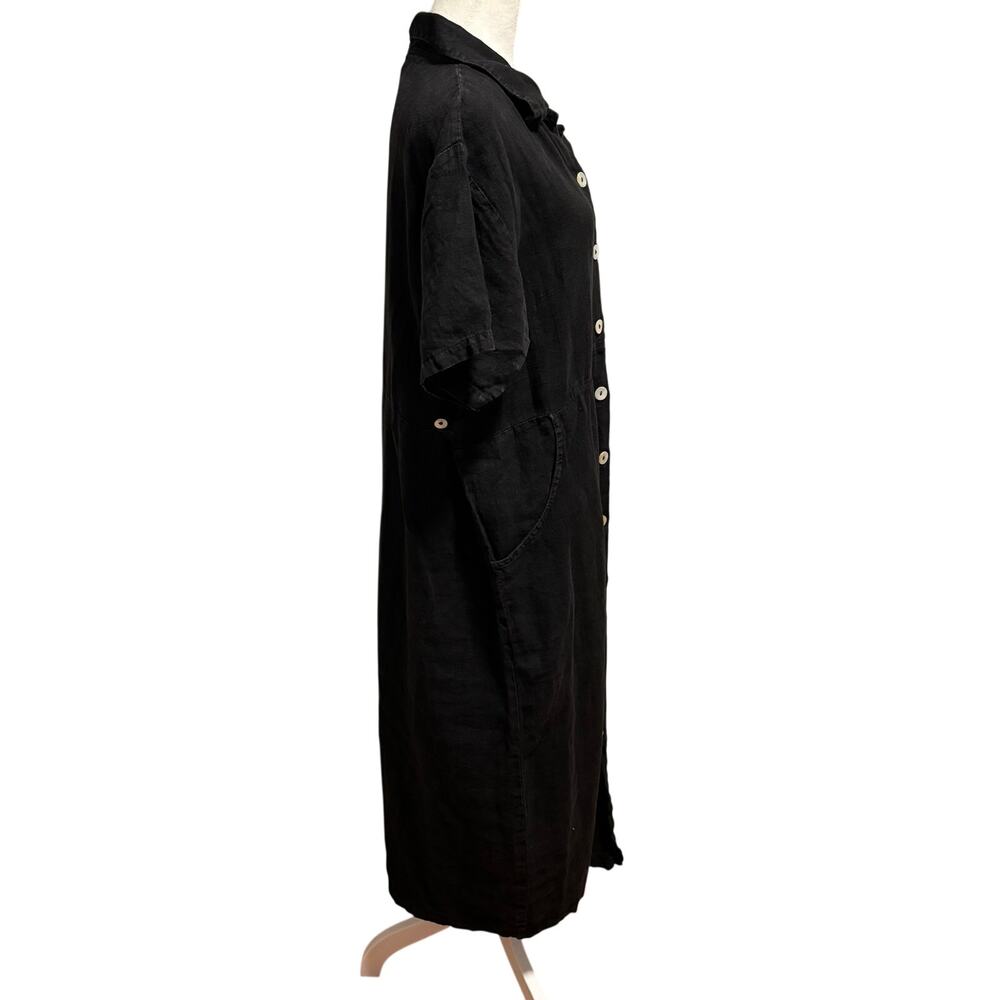 Subtle Tones Size XL Linen Midi Dress Button Front Shirt Dress Black Made in USA - Picture 2 of 6